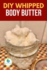 Homemade whipped body butter recipe with essential oils, cocoa butter, shea butter, coconut oil and vitamin E oil for nourishing dry skin. #bodybutter #whippedbodybutter #skincare #naturalskincare #essentialoils